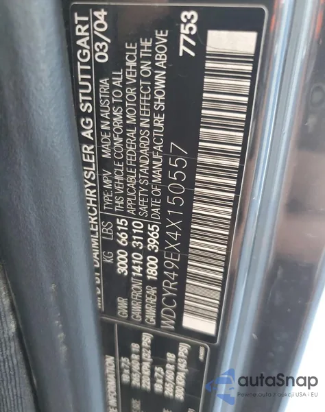 2004 Mercedes-Benz G 500 z USA, uszkodzony, nr VIN WDCYR49EX4X150557